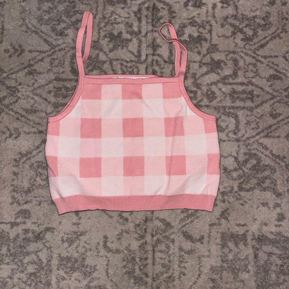 Lizard Thicket Pink and White Plaid Tank Top